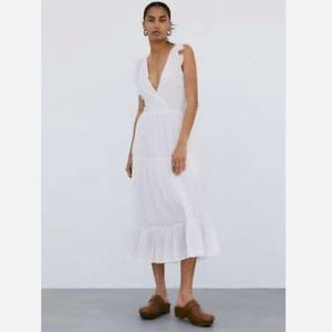 Zara White Prairie Ruffle Dress
